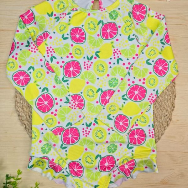 Maiô Infantil de Menina Proteção UV 50+ Praia e Piscina Frutas