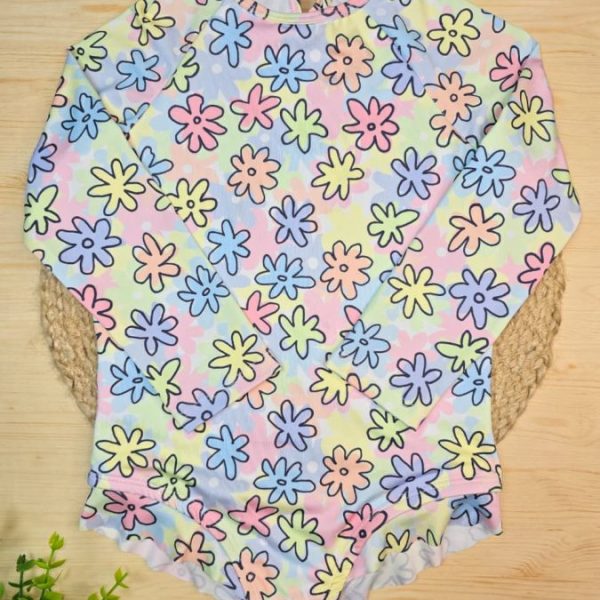 Maiô Infantil de Menina Proteção UV 50+ Praia e Piscina Florzinhas