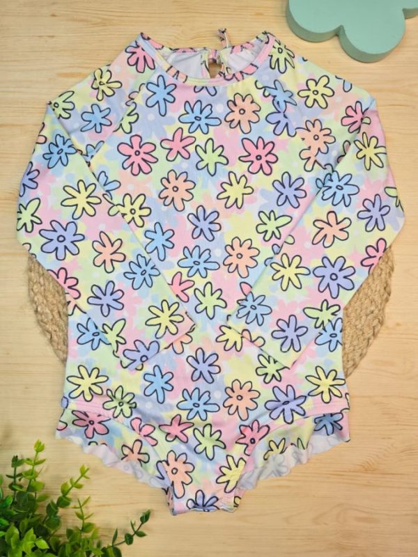 Maiô Praia Proteção UV 50+ Florzinhas