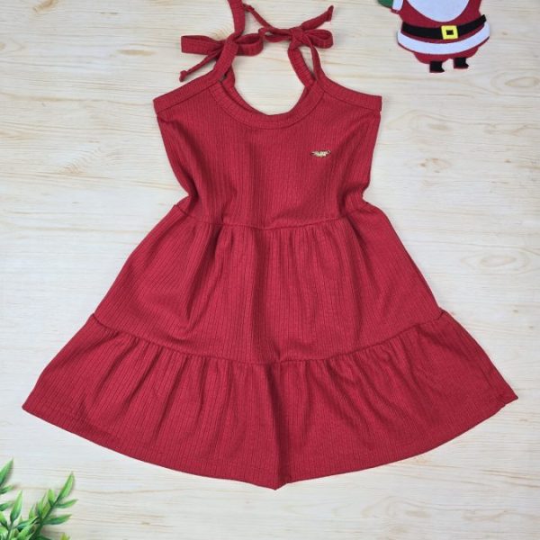 Vestido Infantil de Alça Canelado Vermelho