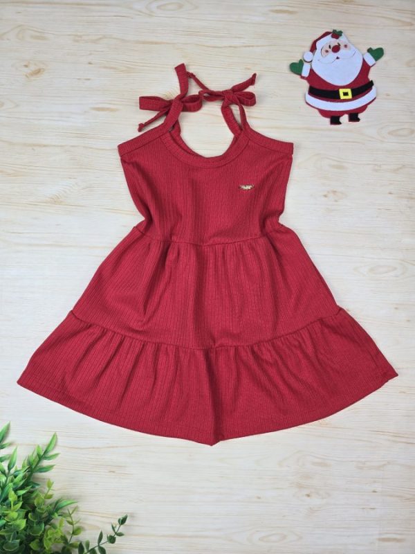 Vestido Infantil de Alça Canelado Vermelho
