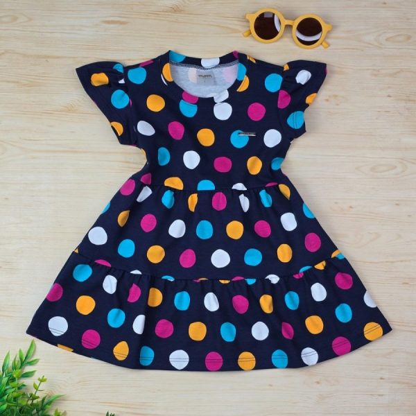 Vestido Infantil Cotton Algodão Marinho  Poá