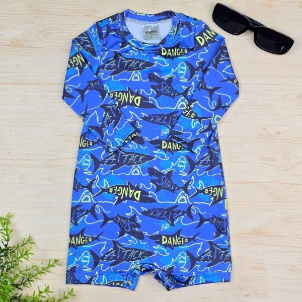 Macacão Praia Proteção UV 50+ Azul Tubarão