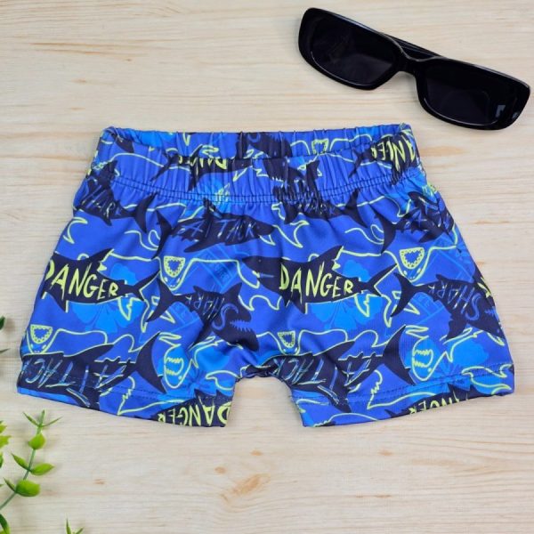 Sunga Infantil de Menino Proteção UV 50+ Praia e Piscina Azul Tubarão