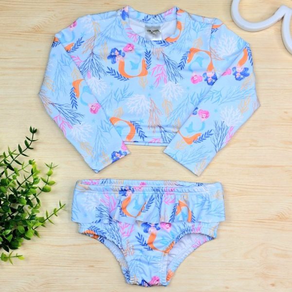Conjunto Cropped com Calcinha Infantil de Menina Proteção UV 50+ Praia e Piscina Sereia
