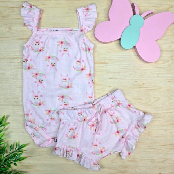 Conjunto para Bebê Menina Body e Shorts Babado Canelado Rosa Bonequinha
