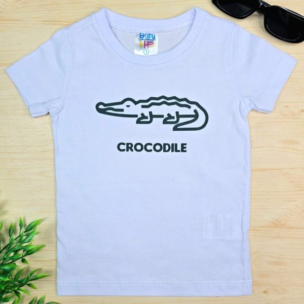 Camiseta Curta Infantil de Menino em 100% Algodão -Branca Crocodile