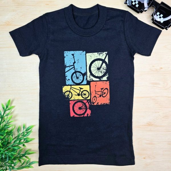 Camiseta Curta Infantil de Menino em 100% Algodão - Preta Bike