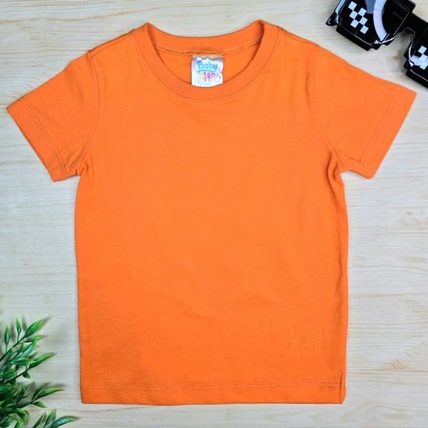 Camiseta Curta Infantil de Menino em 100% Algodão - Lisa Laranja