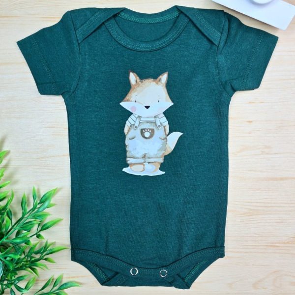 Body Curto para Bebê Verde Musgo Raposa