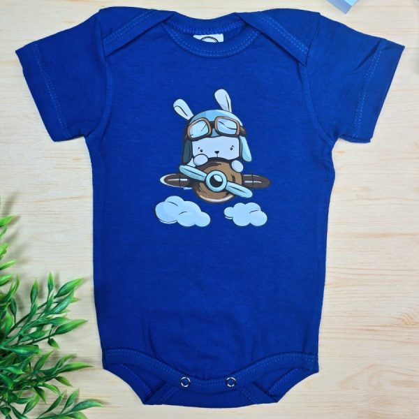 Body Curto para Bebê Azul Royal Avião