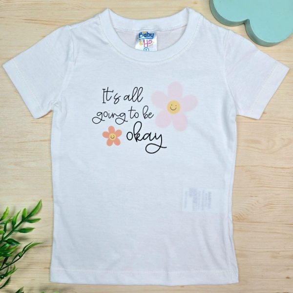 Camiseta Curta Infantil de Menina em 100% Algodão -Off Flores