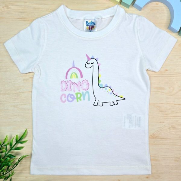 Camiseta Curta Infantil de Menina em 100% Algodão -Off Dino Girl