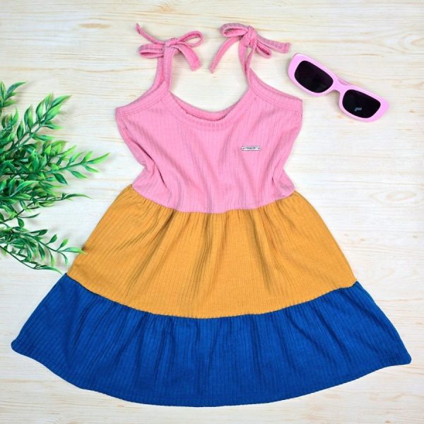 Vestido Infantil de Alça Canelado 3 Cores