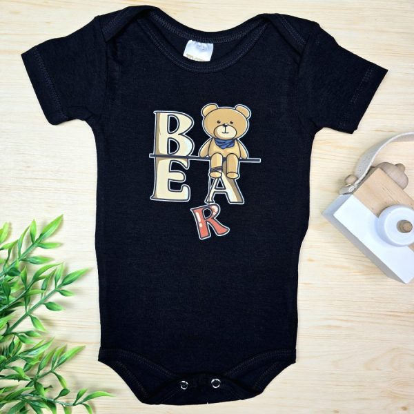 Body Curto para Bebê Menino Preto Urso