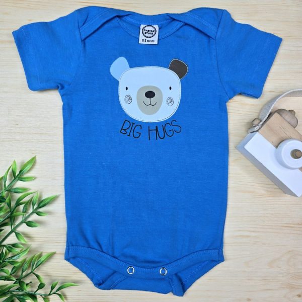 Body Curto para Bebê Menino Azul Urso Big Hugs