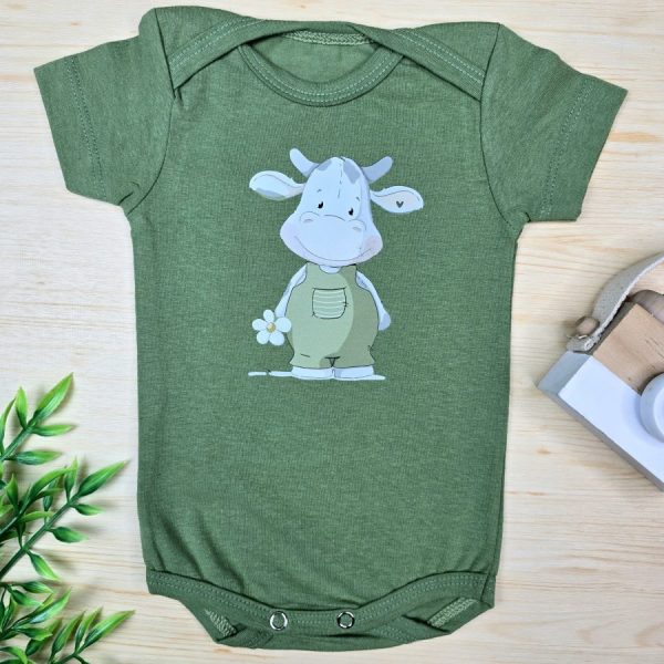 Body Curto para Bebê Verde Vaquinha