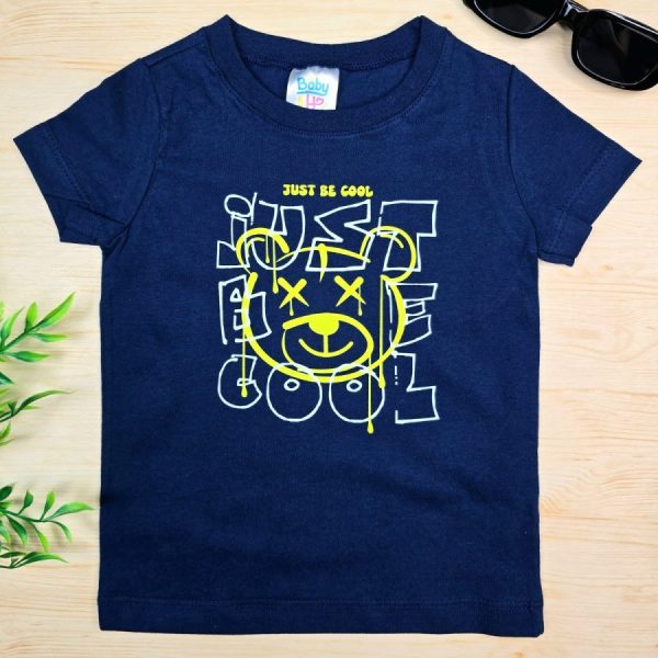 Camiseta Curta Infantil de Menino em 100% Algodão - Marinho Just Be Cool