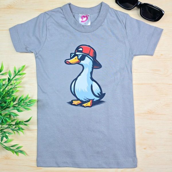 Camiseta Curta Infantil de Menino em 100% Algodão - Cinza Pato