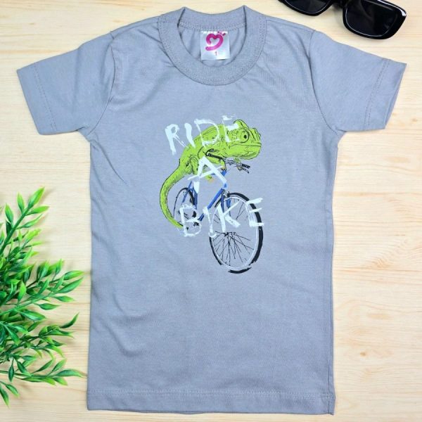 Camiseta Curta Infantil de Menino em 100% Algodão -Cinza Camaleão