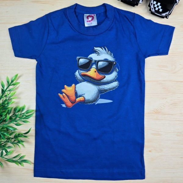 Camiseta Curta Infantil de Menino em 100% Algodão -Azul Patinho