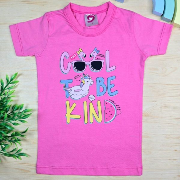 Camiseta Infantil de Menina  feita em 100% Algodão-Rosa Cool