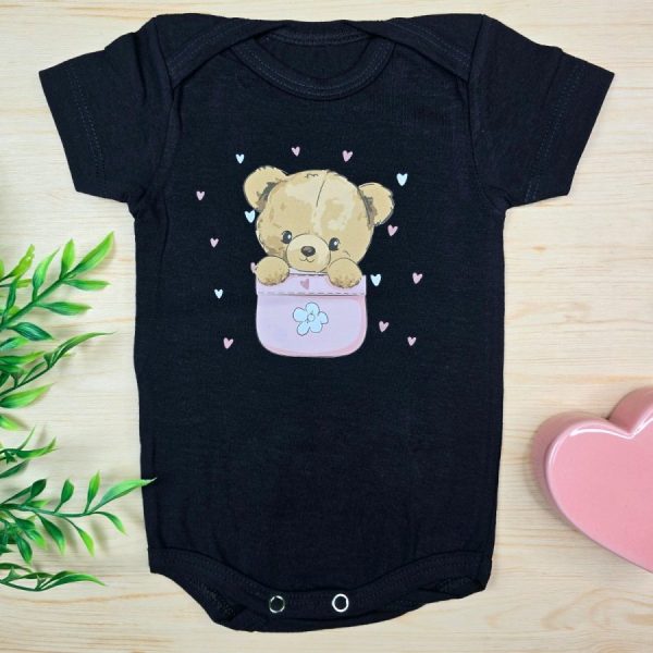 Body Curto para Bebê Preto Ursinha