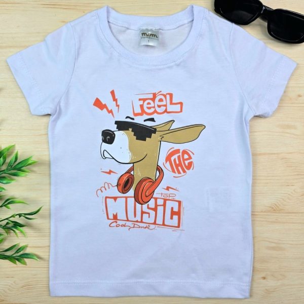 Camiseta Curta Infantil de Menino em 100% Algodão - Branca Dog