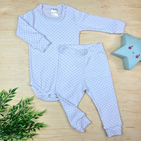 Conjunto Bebê Menino  Pijama Pagão Ribana Premium -Branco/Azul Póa