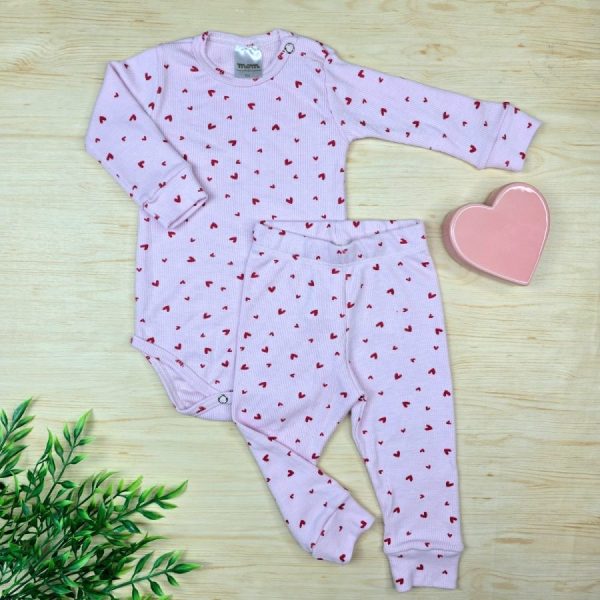 Conjunto Bebê Menina  Pijama Pagão Ribana Premium -Rosa Coração