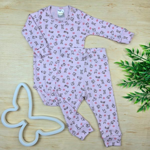 Conjunto Bebê Menina Pijama Pagão Ribana Premium-Rosa Coelhinha