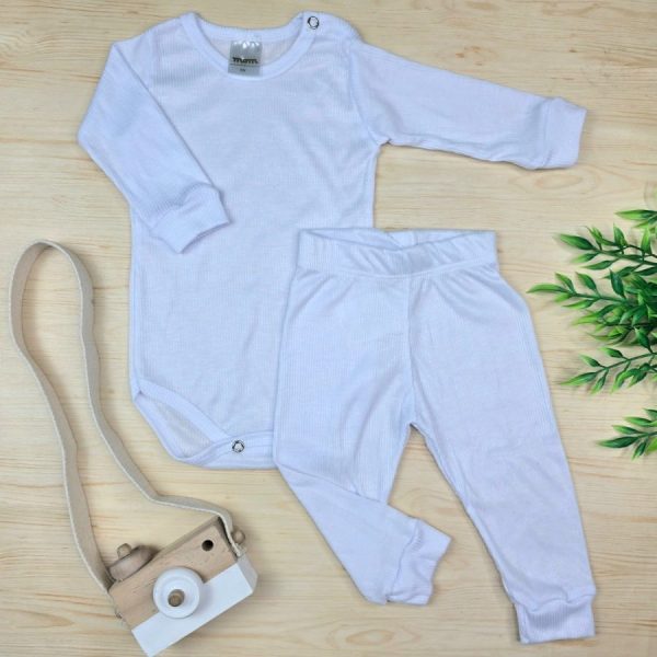Conjunto Bebê Pijama Pagão Suede Canelado-Branco Liso