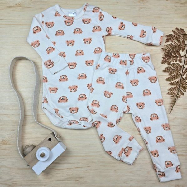 Conjunto Bebê Menino Pijama Pagão Algodão Premium-Off Rosto Urso