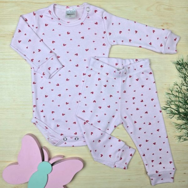 Conjunto Bebê Menina  Pijama Pagão Ribana Premium -Rosa Coração