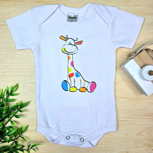 Body Curto para Bebê Branco Girafa