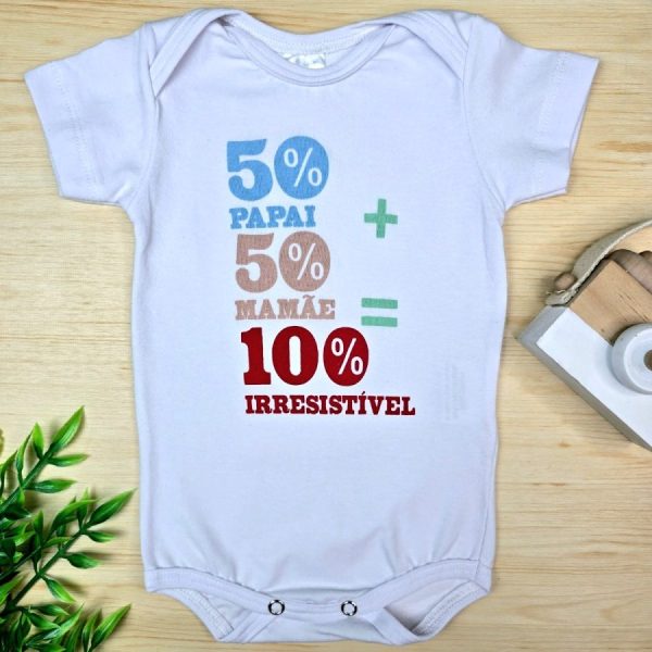 Body Curto para Bebê Branco 50% Papai 50% Mamãe