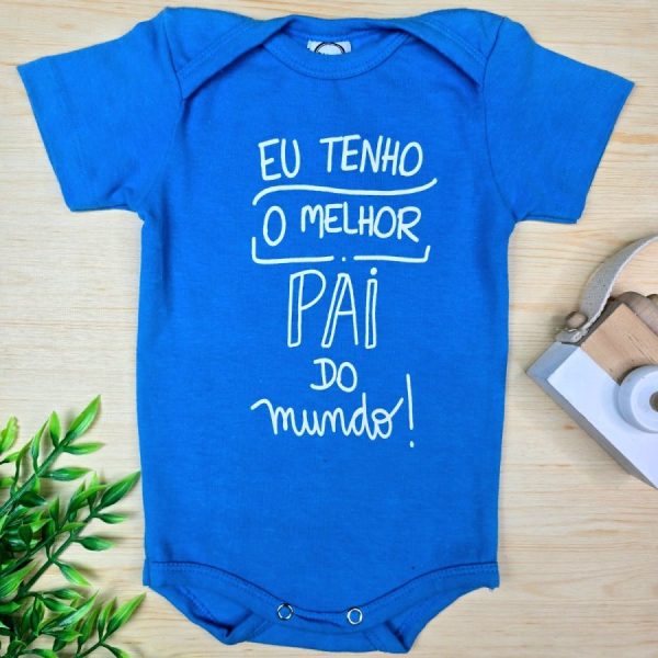 Body Curto para Bebê Azul O Melhor Pai do Mundo
