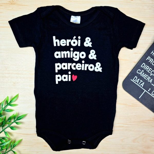 Body Curto para Bebê Preto Herói e Amigo