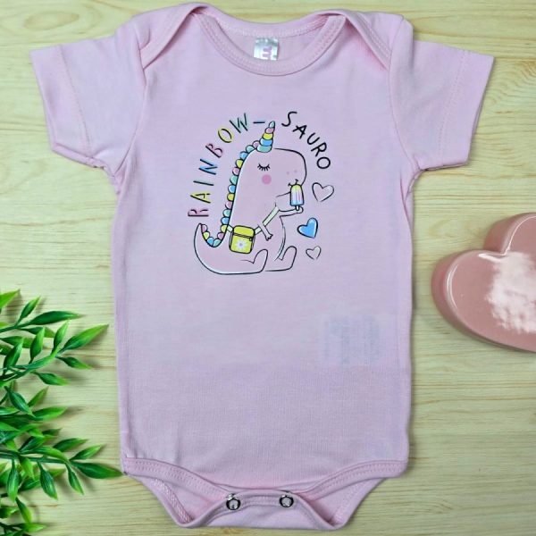 Body Curto Rosa Menina Dino Girl