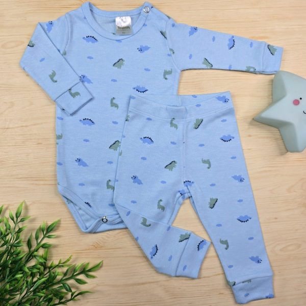 Conjunto Bebê Menino Pijama Pagão Ribana Premium-Azul Dino