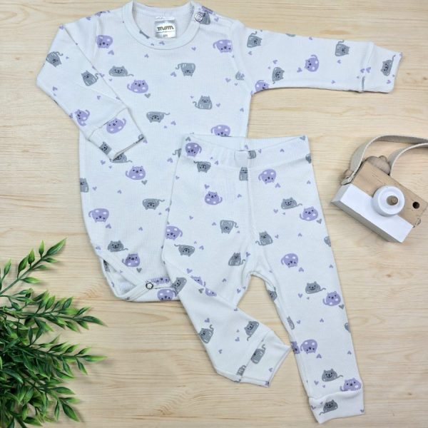 Conjunto Bebê Menina Pijama Pagão Ribana Premium- Off Gatinhas