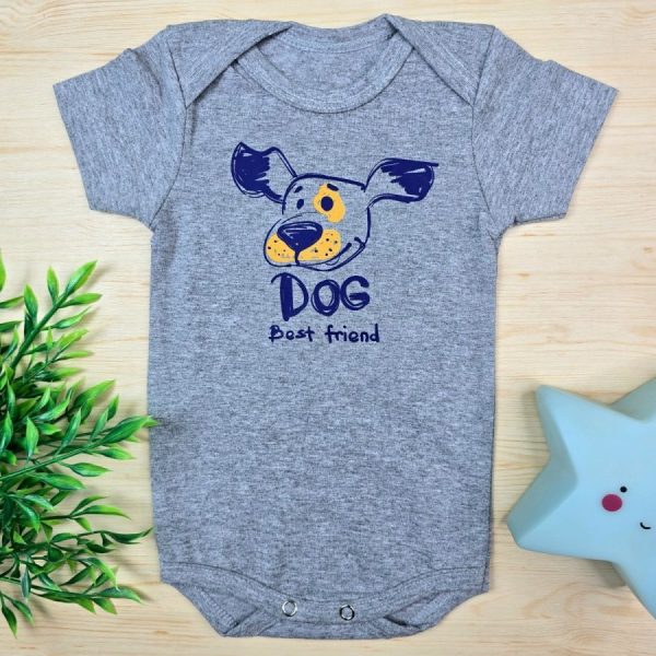 Body Curto Para Bebê Menino Mescla-Dog