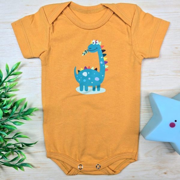 Body Curto Para Bebê Menino Mostarda-Dino
