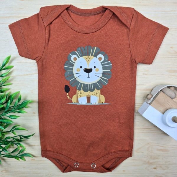 Body Curto Para Bebê Menino Ferrugem-Leãozinho