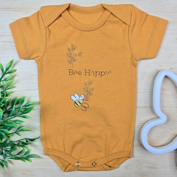 Body Curto Para Bebê Menina Mostarda-Abelha