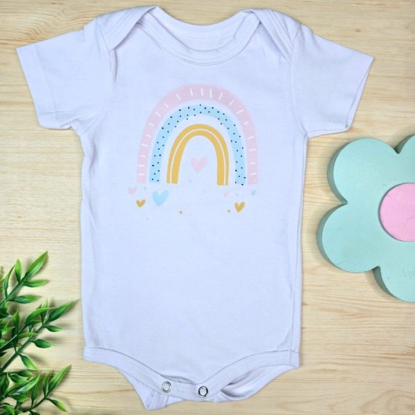 Body Curto Para Bebê Menina Branco-Arco-Íris