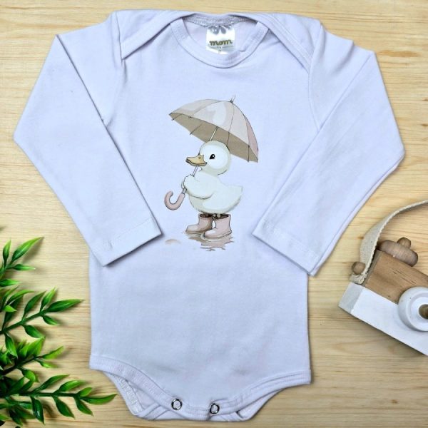 Body Para Bebê Menina Manga Longa Branco-Patinha