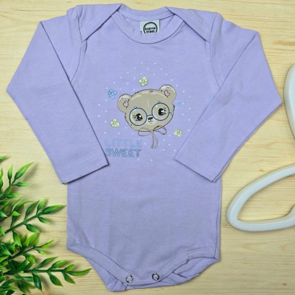Body Para Bebê Menina Manga Longa Lilás - Ursinha Laço