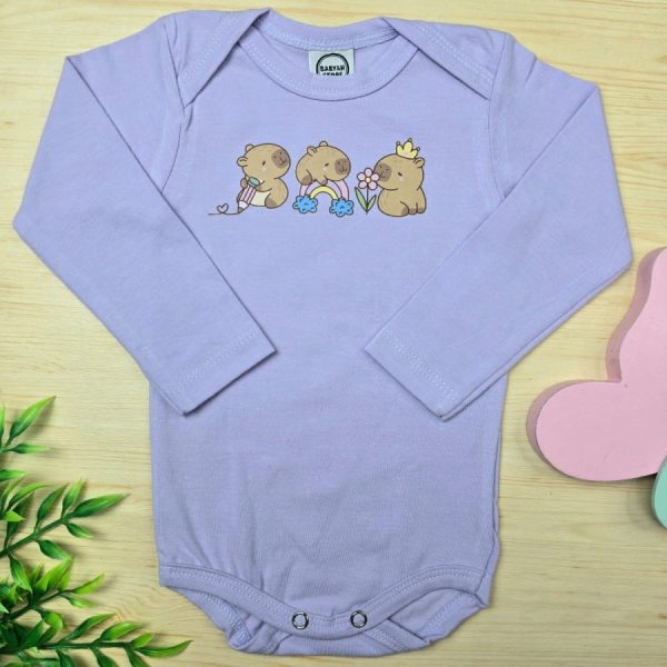 Body Para Bebê Menina Manga Longa Lilás-Trio Capivaras