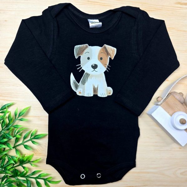 Body Para Bebê Manga Longa Preto-Dog